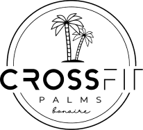 Logo of CrossFit Palms in black, featuring the name 'CrossFit Palms Bonaire' in stylized font with a palm tree graphic and two full circles.